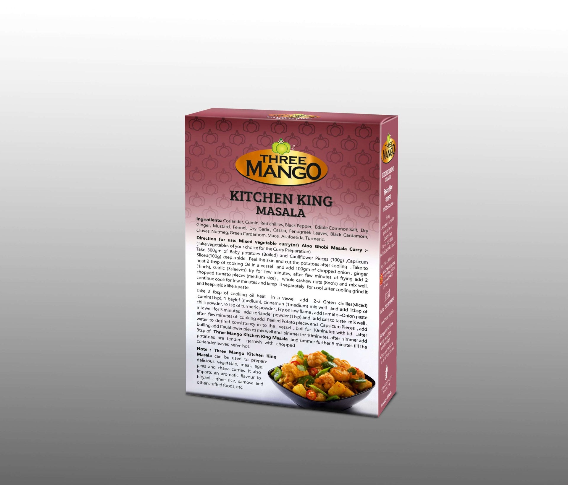 Backside label of Three Mango Kitchen King Masala