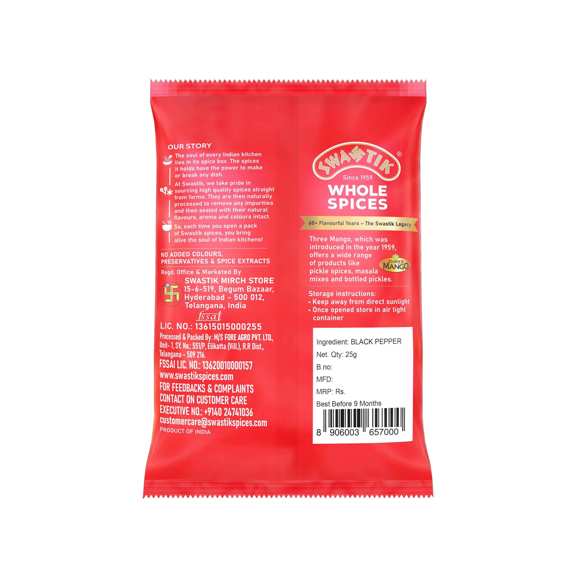 Swastik Black Pepper 25gm packet back