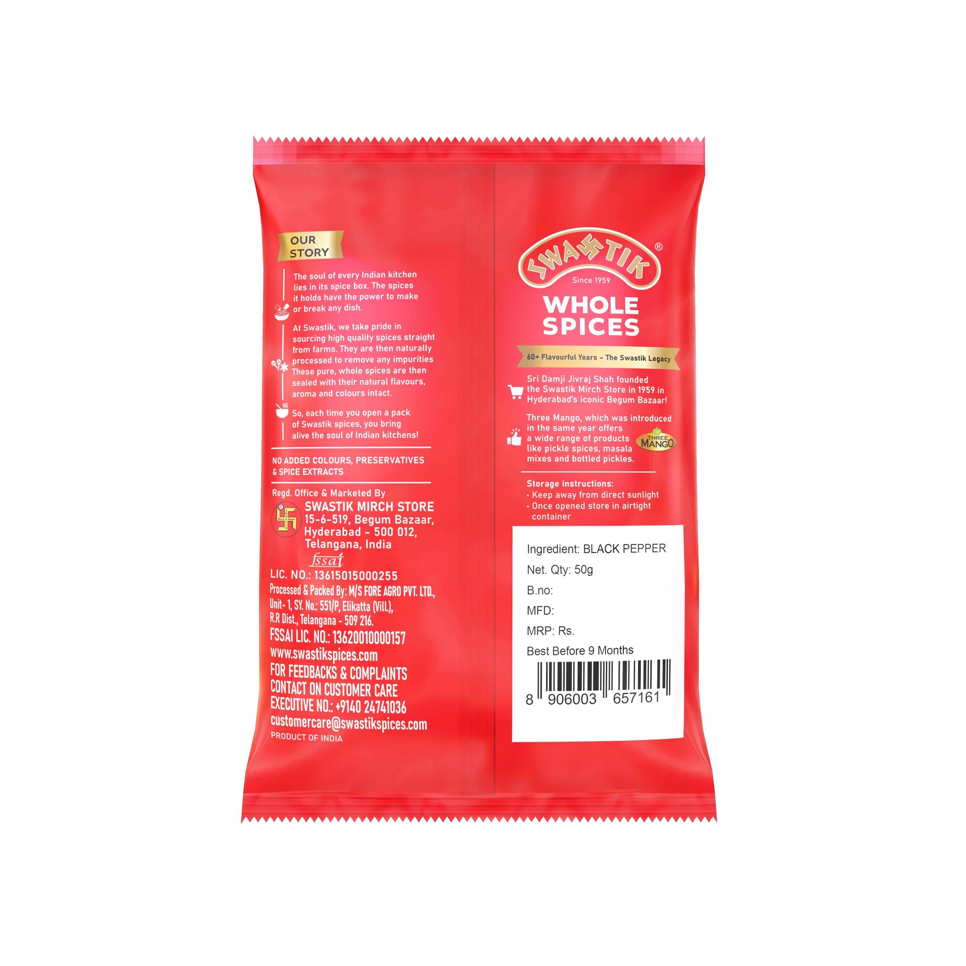 Swastik Black Pepper 50gm Packet Back
