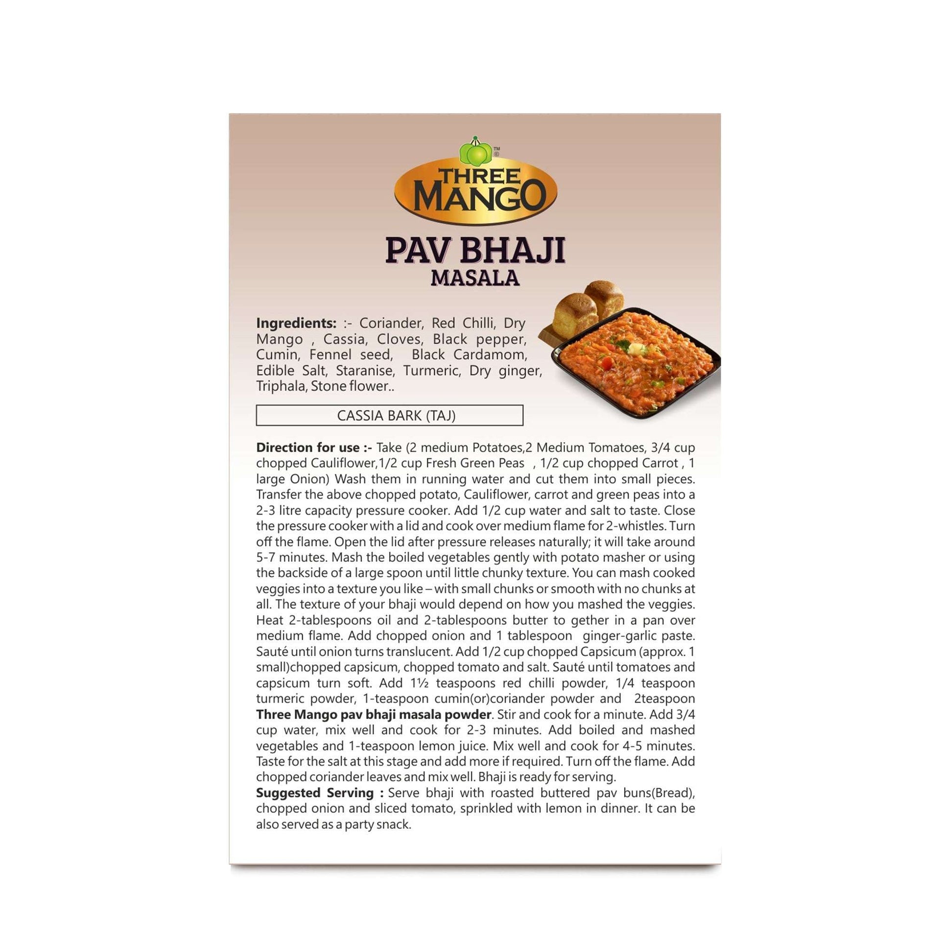  Ingredients and detailed recipe instructions for Three Mango Pav Bhaji Masala.