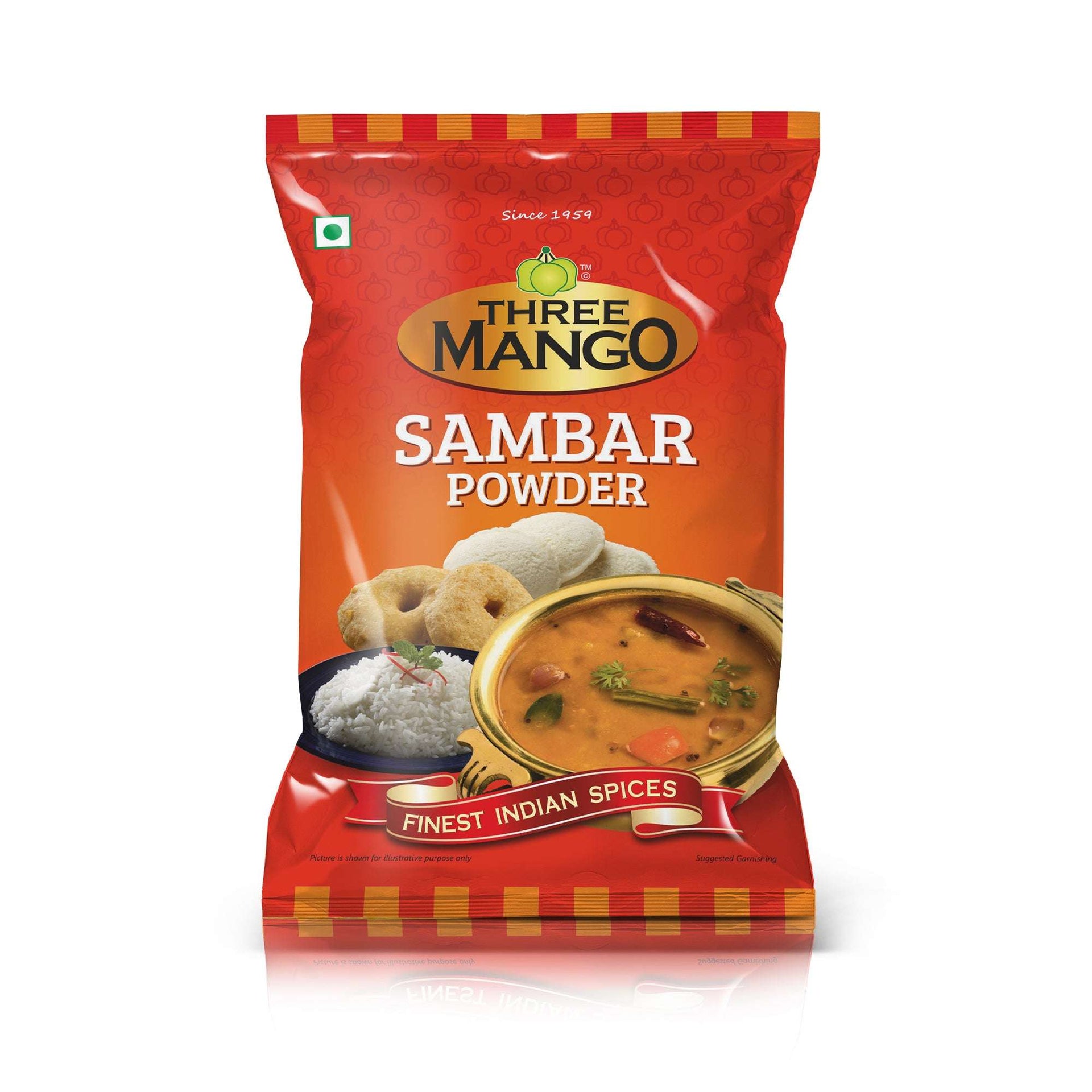 Three Mango Sambar Powder – Front view of 500g pack